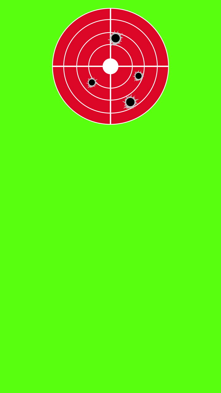 Fori di Proiettile Che Appaiono su Bersaglio Rosso su Schermo Verde