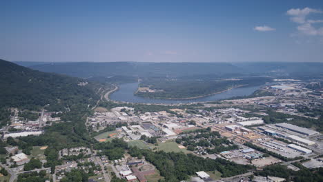 aerial hyperlapse of traffic on i-24 highway as it goes around the tennessee river in chattanooga, tn.