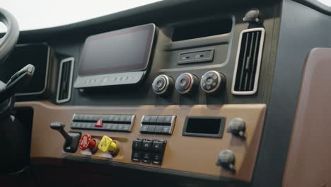 inside in cabin of a new freightliner cascadia volvo 2023 semi truck