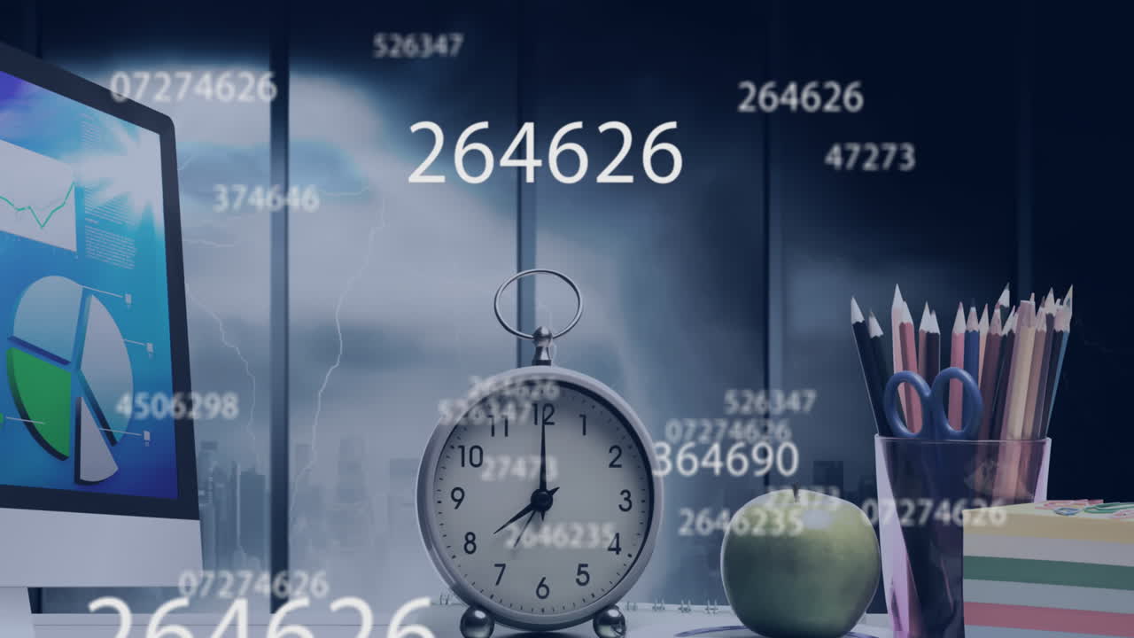 Animation of growing numbers over school items in class