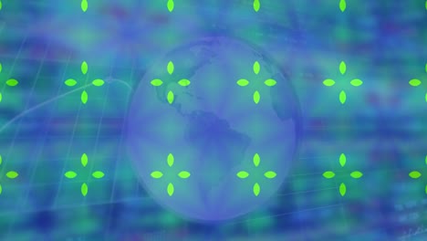 animación del procesamiento de datos financieros sobre el globo y el patrón verde