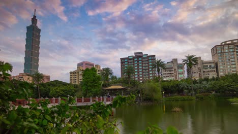 sunset sky taipei city famous park lake tower panorama 4k time lapse taiwan