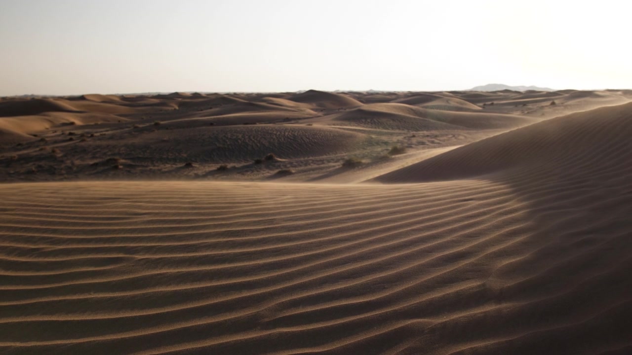 Vento che solleva la sabbia nel deserto. Paesaggio desertico mediorientale vicino a Dubai negli Emirati Arabi Uniti