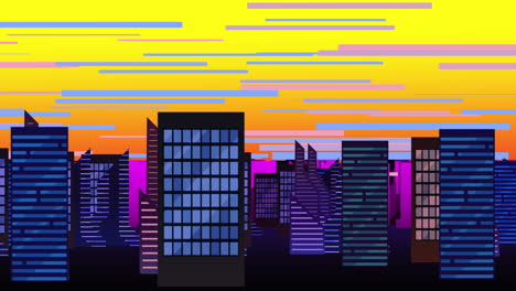 cartoon animation background with motion clouds and buildings 9