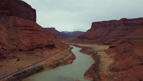 Colorado-River-Near-Moab,-United-States---aerial-drone-shot