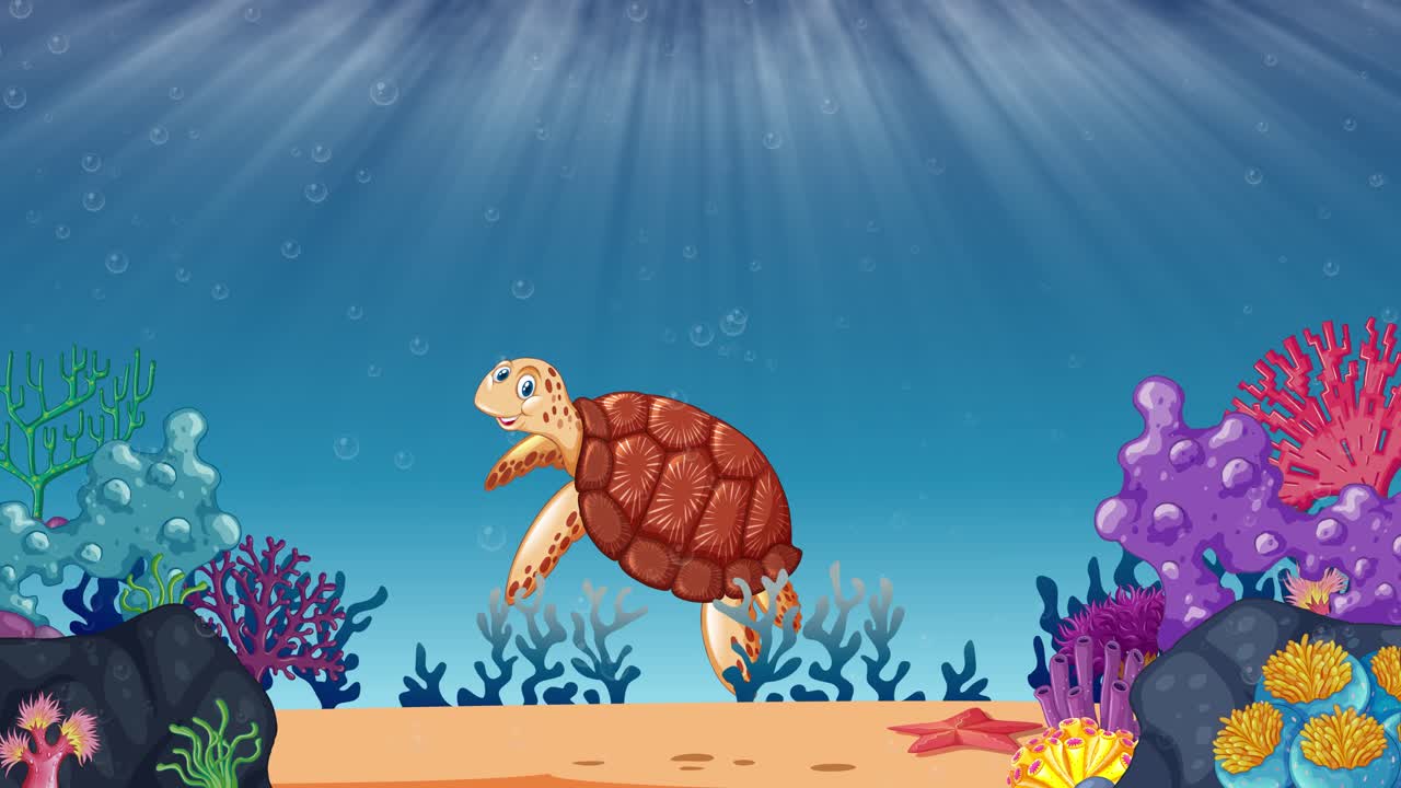 Animated sea turtle swimming across ocean scenery | Premium Stock Video ...