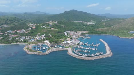 Wide-aerial-view-of-Ocean-World-Marina-on-Caribbean-coastline-of-Puerto-Plata