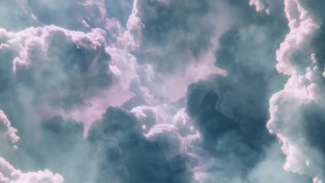 point of view, thick cumulus clouds are moving closer to daylight in the blue sky