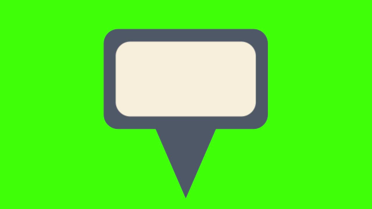 animated wide rectangle-shaped blank speech icon popping up on a green screen