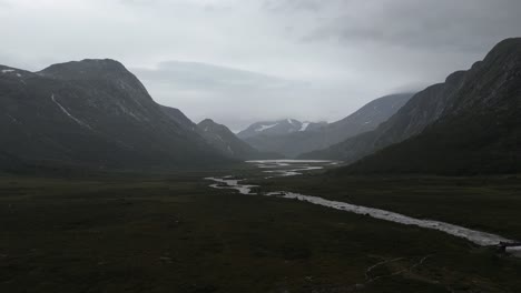 aerial view of a serene mountain valley river in norway