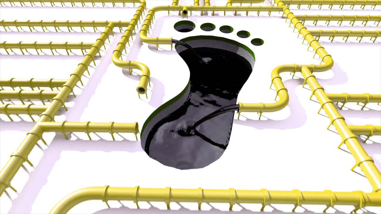 탄소 발자국 기름 노란색 파이프 라인 발자취 기름 기후 변화