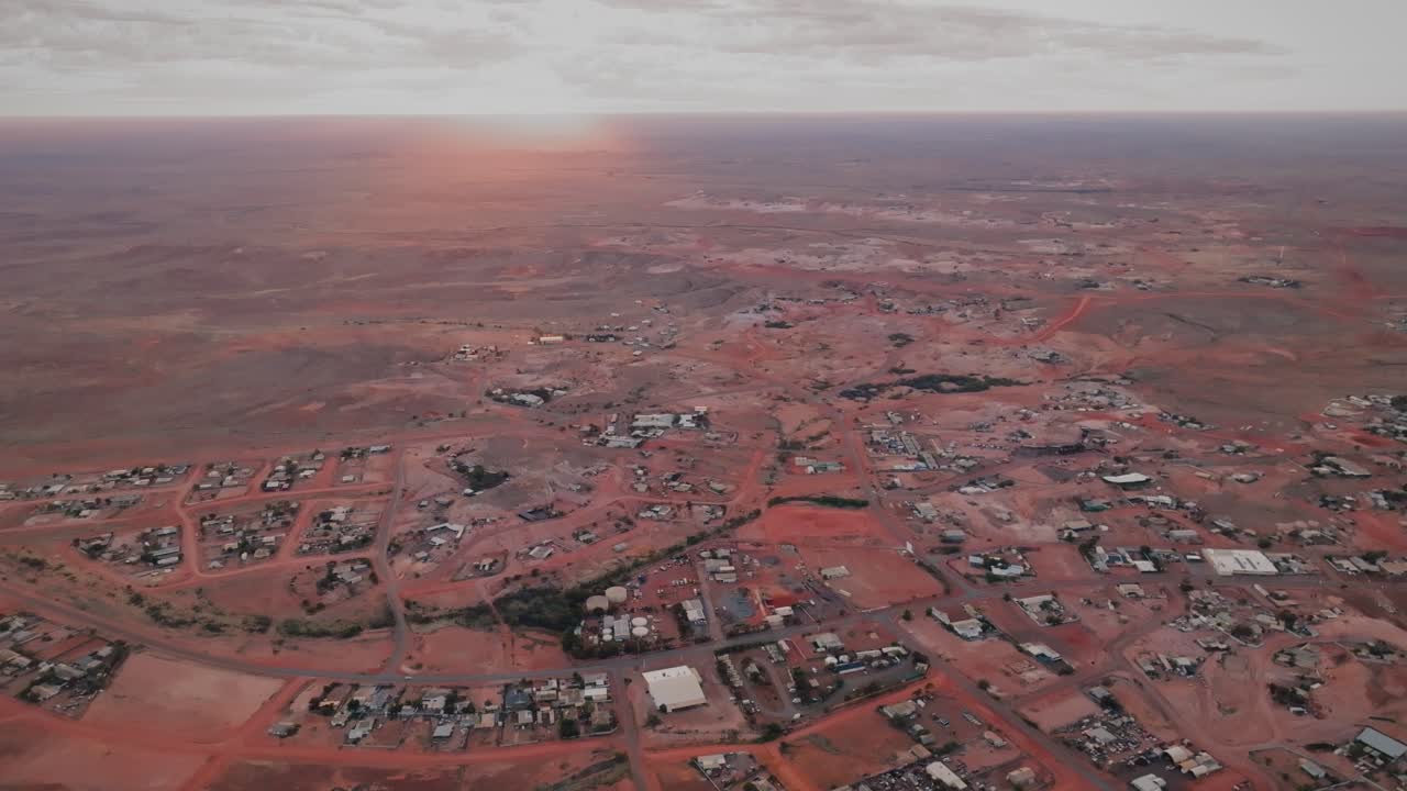 First light Aerial over Outback town
