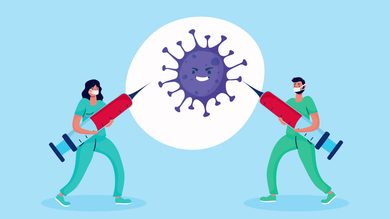 바이러스와 싸우는 의료 직원