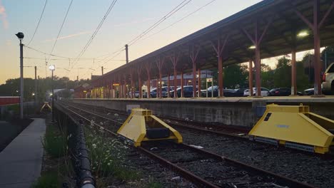Wide Tilt Down of the New Canaan Connecticut Metro North Train Station