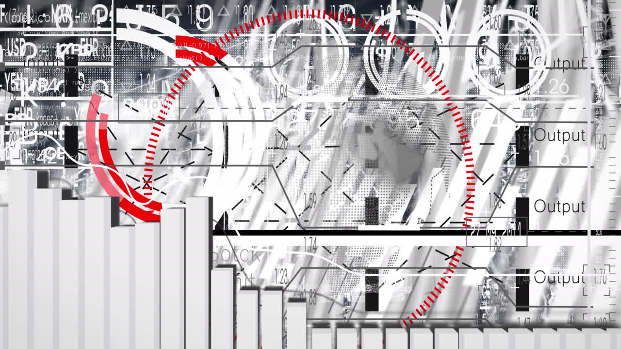 회색 배경에 대한 데이터 처리 인터페이스의 애니메이션