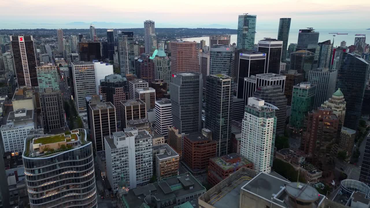 vancouver british columbia high aerial push in atop skyline