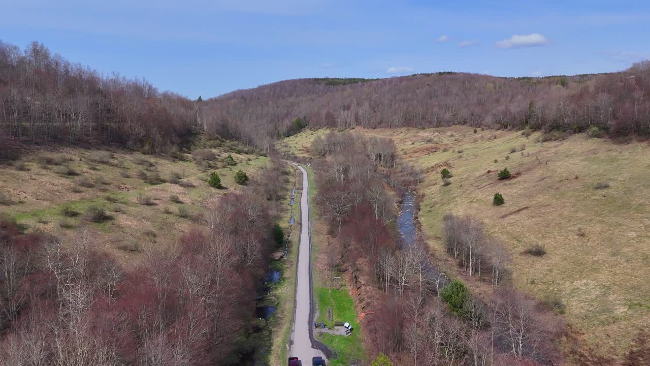 Road Through Scenic Canaan Valley Surrounded by Hills in West Virginia Spring