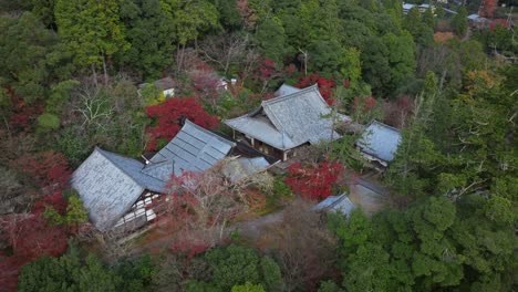 japanese aerial fly jingoji and kozanji temples landscape of heian period autumn colorful forest of takao