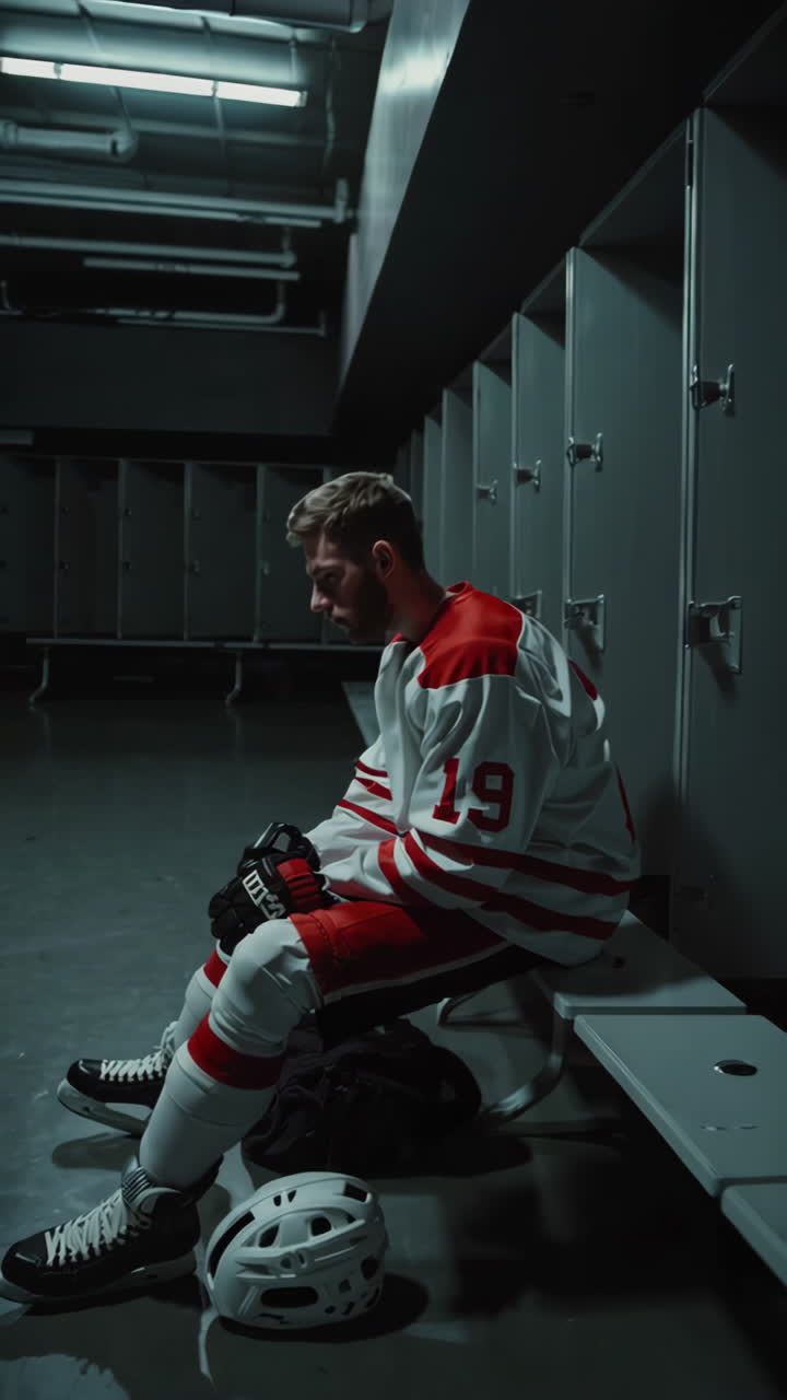 Hockey Player in Locker Room