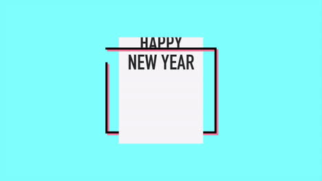 modern happy new year text in frame on blue gradient