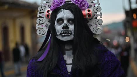 mexican catrina walking  at xico veracruz mexico during day of death
