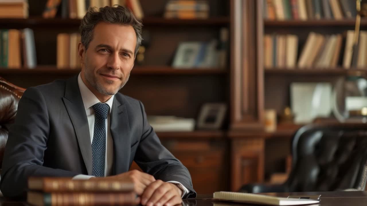 A professional businessman sitting at his desk in a well-appointed office
