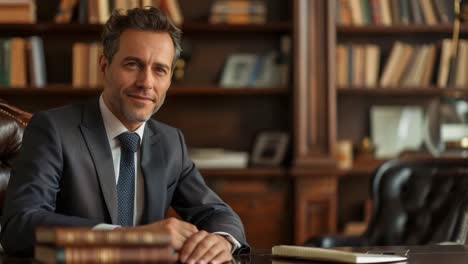 a professional businessman sitting at his desk in a well-appointed office