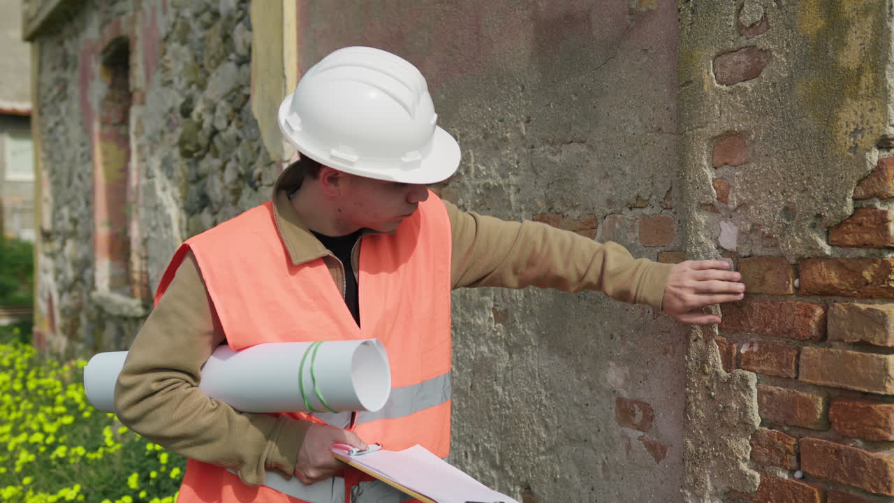 Architect On The Construction Site Putting On The Helmet For Safety