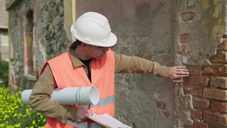 architect on the construction site putting on the helmet for safety