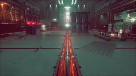 spaceship interior: a futuristic industrial corridor