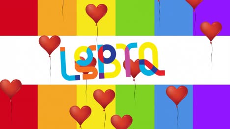 Animation-of-lgbtq-and-floating-hearts-over-rainbow-background