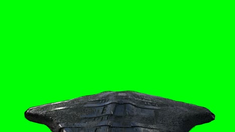 la nave de ciencia ficción alienígena futurista se aísla en la pantalla verde. animación realista en 4k.