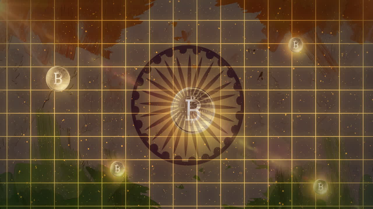 인도의  ⁇ 발과 비트코인이 떨어지는 애니메이션