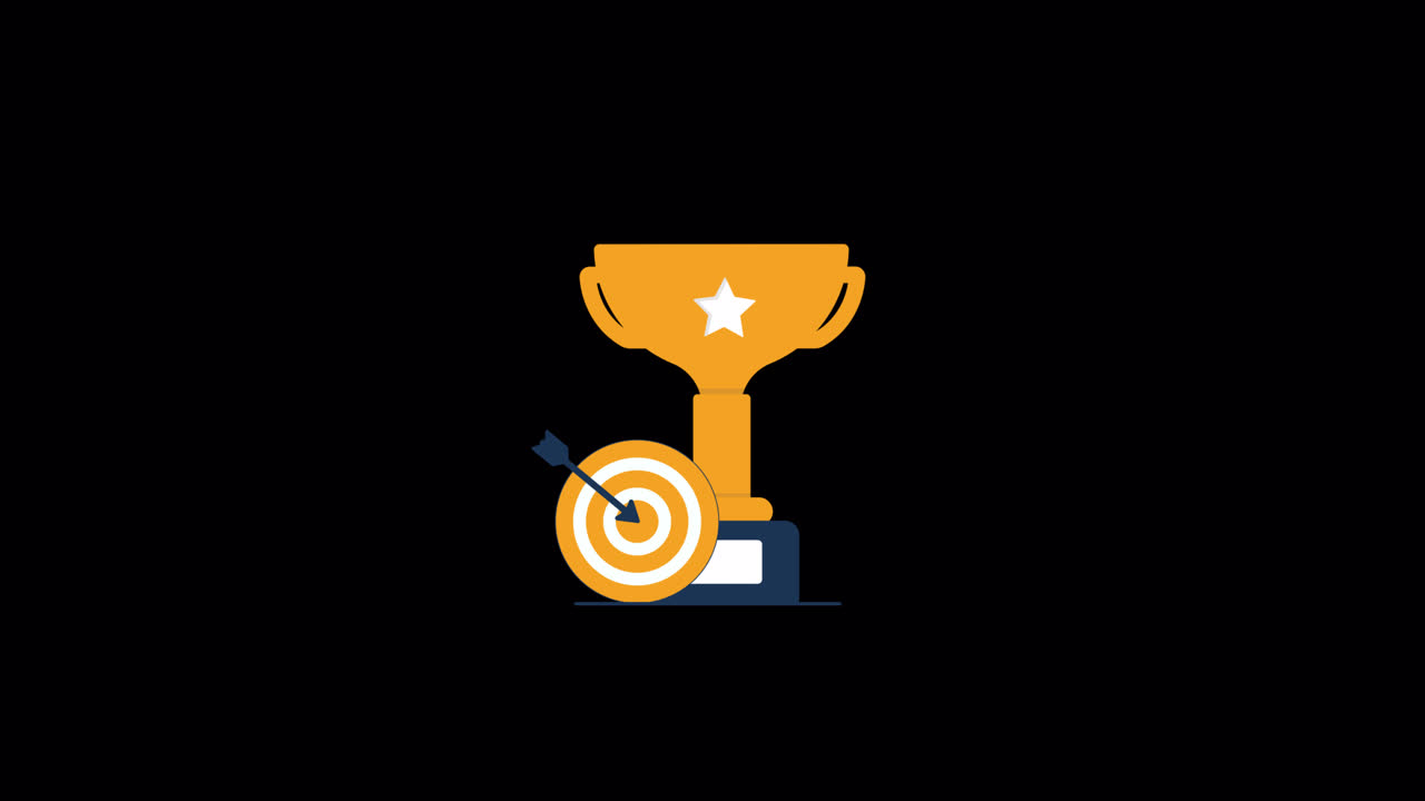 Arrow Hitting Target with Trophy and Laptop Success Concept