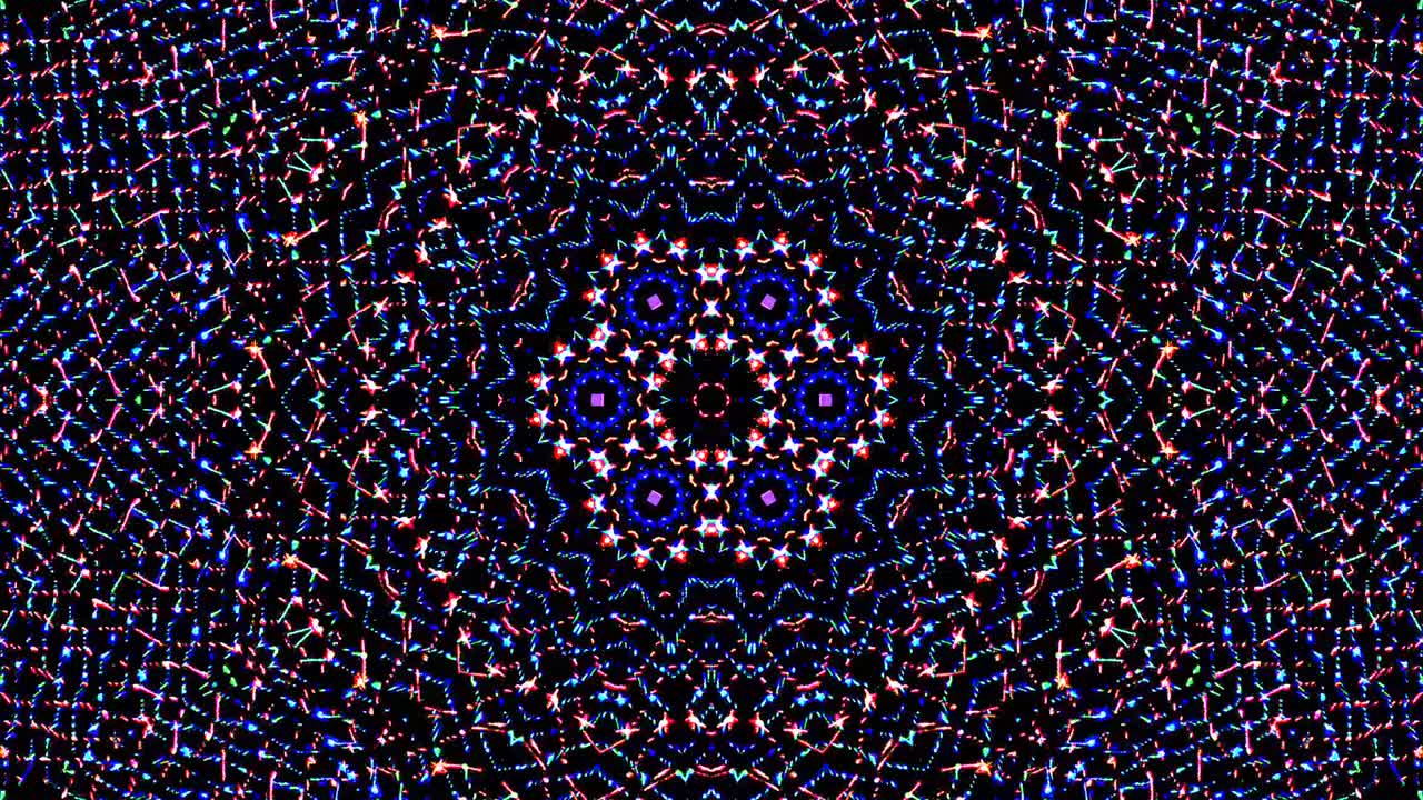 patrón de kaleidoscopio abstracto con colores rojos y azules. mandala mágica. 4k
