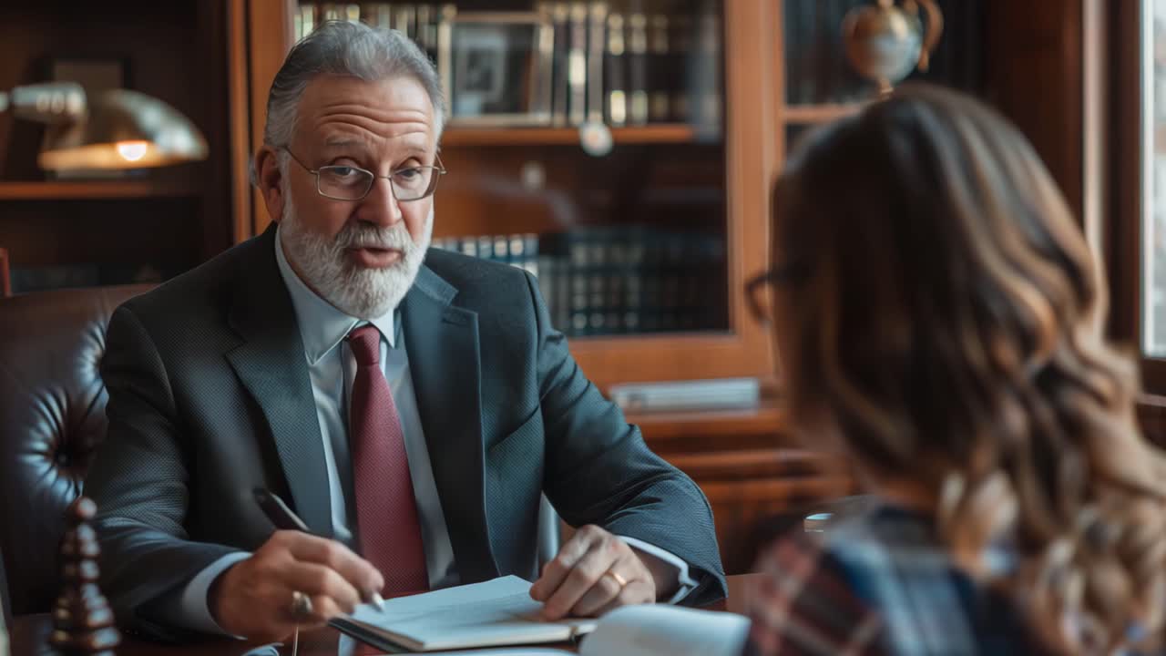 Lawyer meeting with client in office