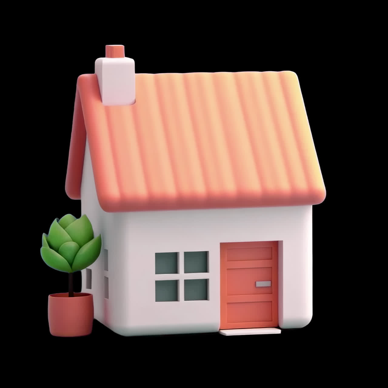 Charming 3D house illustration animation isolated asset, transparent 4K video, alpha channel, ProRes