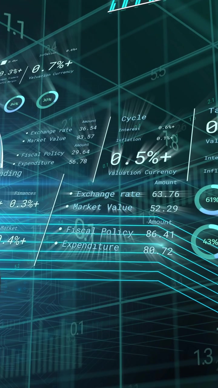Animation of financial data processing over american dollar symbol