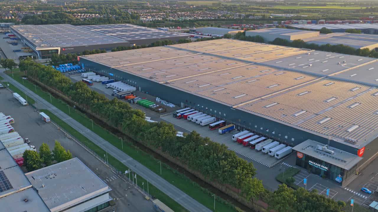 Tilburg Coolblue logistics center viewed from above in evening light, Netherlands
