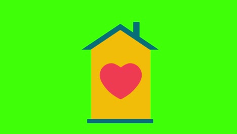 house icon with a heart symbol pops up on the green screen. a house is chosen for purchase