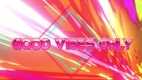 animation of good vibes only text over colourful lights on black background