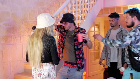 close-up shot of a drug dealer trying to sell drugs at a house party