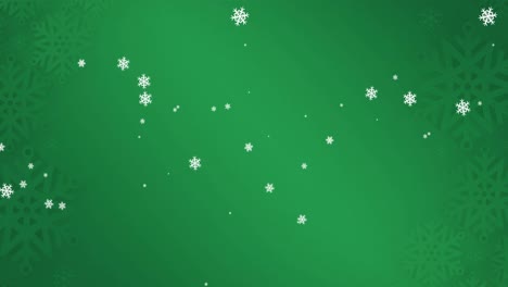 Animation-of-snowflakes-falling-on-green-background