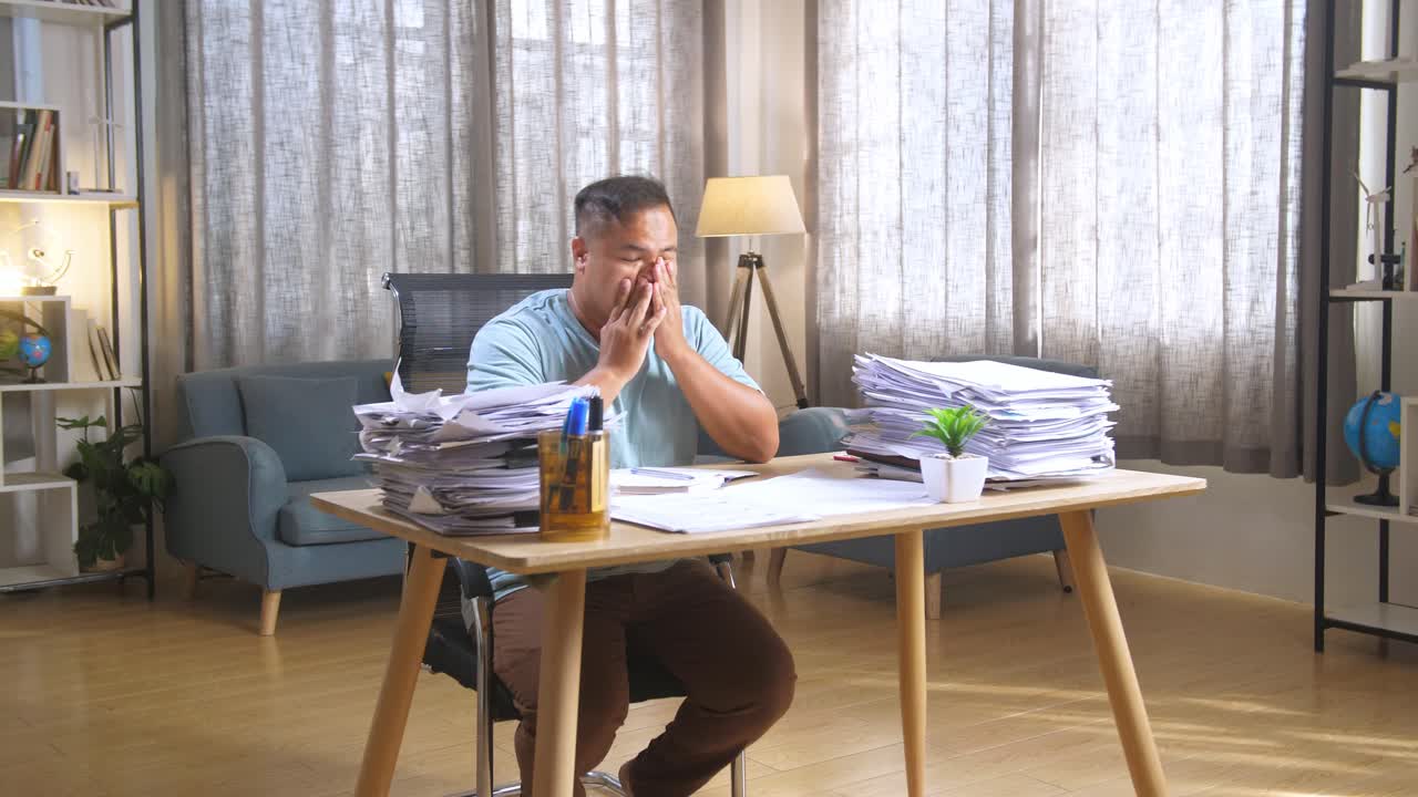 Stressed Adult at Home Office Desk