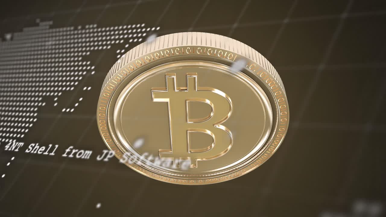 animación del procesamiento de datos financieros sobre el oro bitcoin