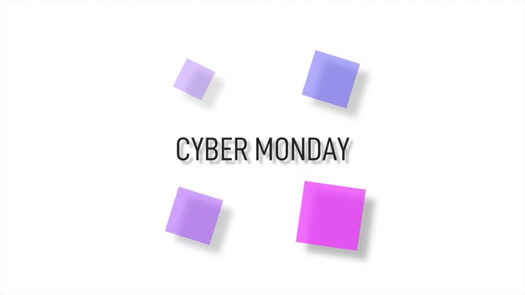 Testo "Cyber Monday" con quadrati colorati su gradiente bianco