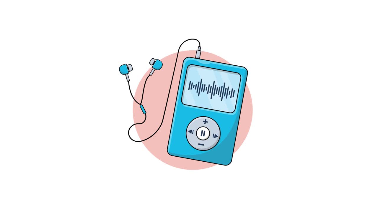 Lettore MP3 animato con auricolari e onde sonore