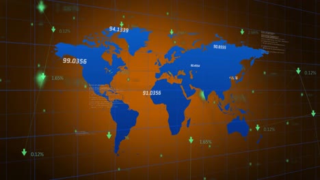 Animación-Del-Procesamiento-De-Datos-Financieros-Y-Flechas-Sobre-El-Mapa-Mundial