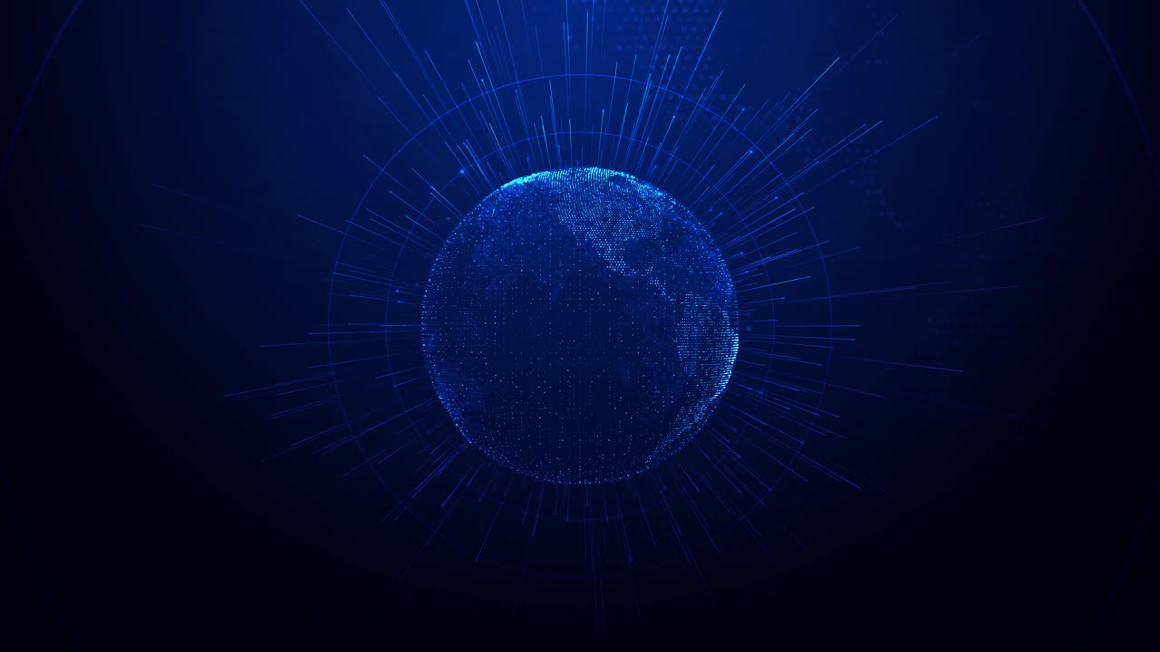 Digital rotating globe luminous dots radiating light beams futuristic of earth displaying global