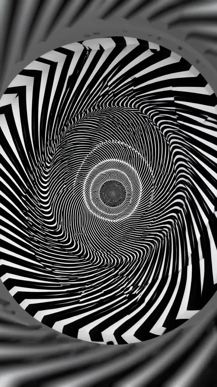A mesmerizing spiral pattern in black and white creates a hypnotic effect